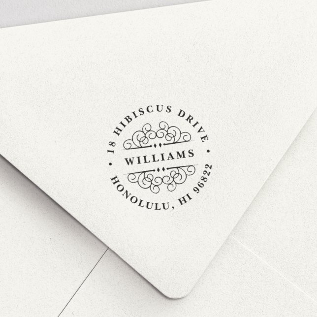 Deco Flourish Round Returadress Frimärke Självfärgande Stämpel (Skapare uppladdad)