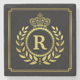 Deco för Monogrammed lagrarkrankrona svart guld Stenunderlägg