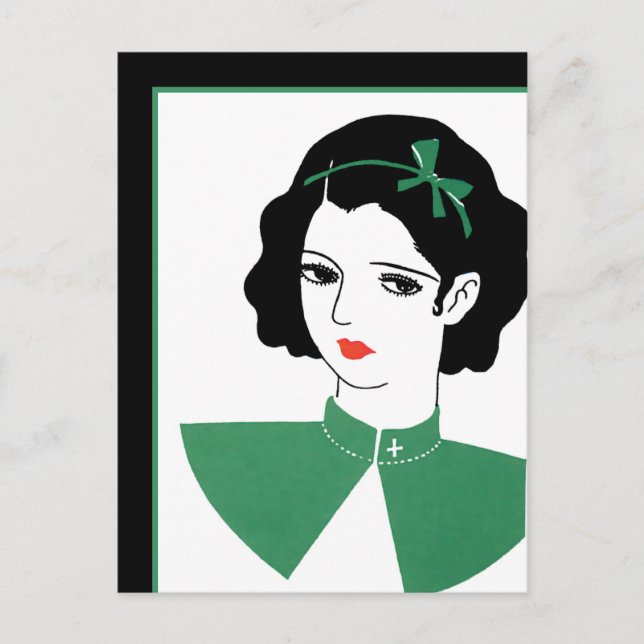 Deco Girl i Grönt Vykort (Framsida)
