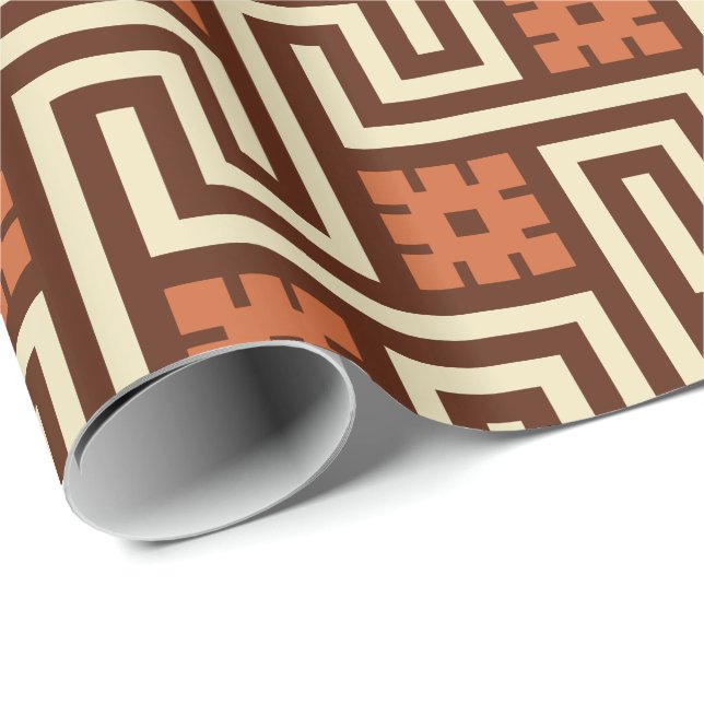 Deco Grekiska Nyckel, Brown, Beige och Rust Presentpapper (Rullad Hörn)