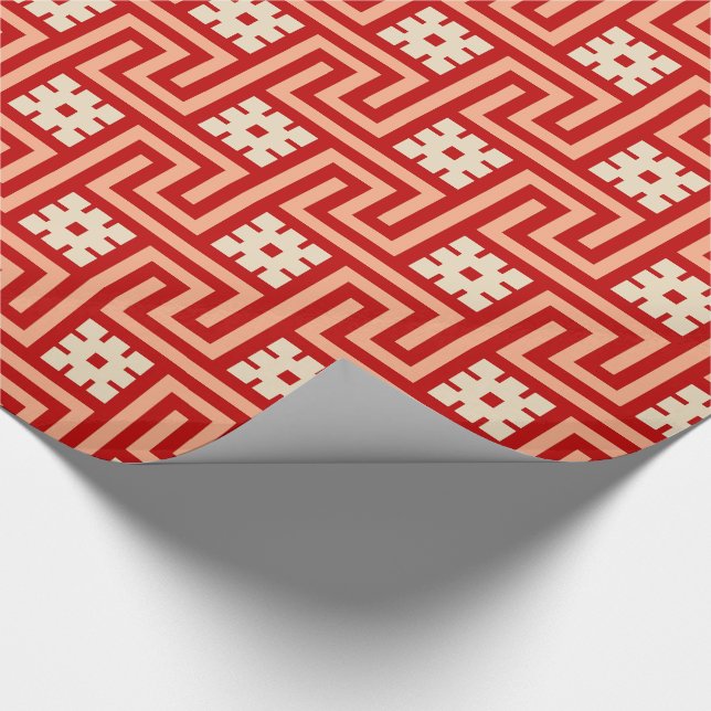 Deco Grekiska Nyckel, Coral Orange och Beige Presentpapper (Hörn)