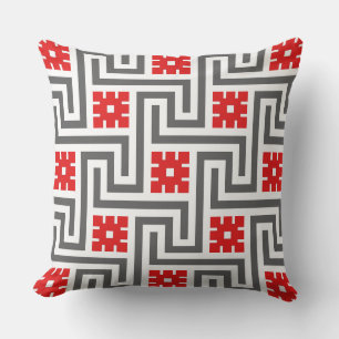 Deco Grekiska Nyckel, Deep Red, White och Grått / Utomhuskudde