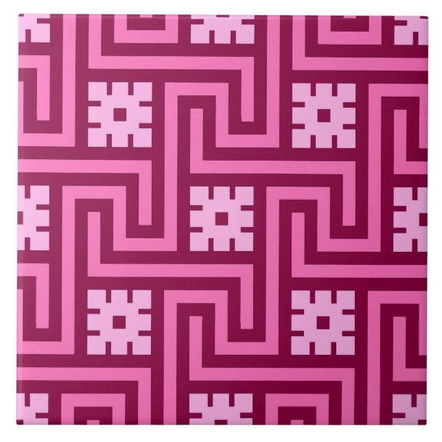 Deco Grekiska Nyckel, Rosa och Burgundy Kakelplatta (Framsidan)