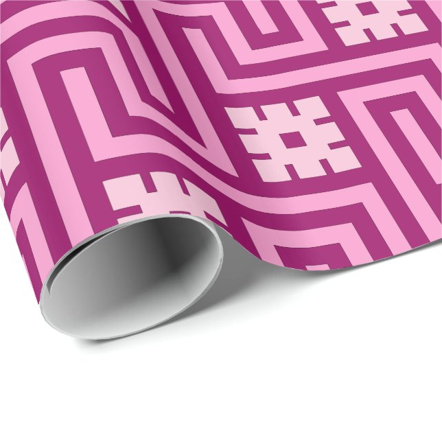 Deco Grekiska Nyckel, Rosa och Burgundy Presentpapper (Rullad Hörn)