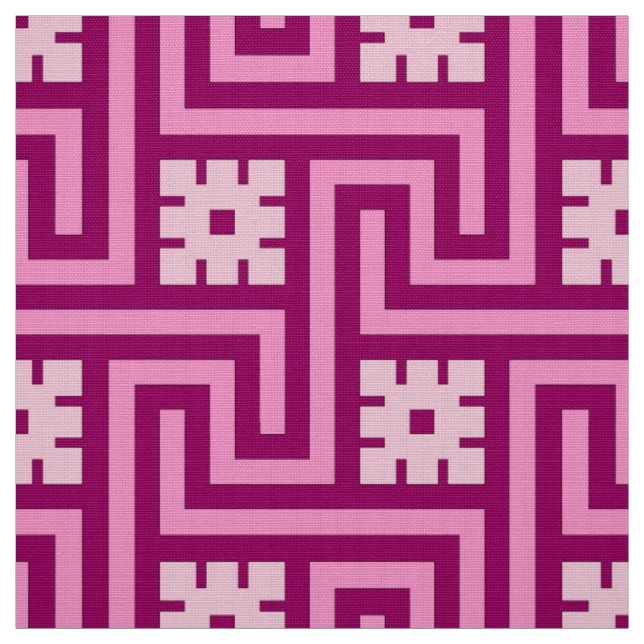 Deco Grekiska Nyckel, Rosa och Burgundy Tyg (Provkarta)