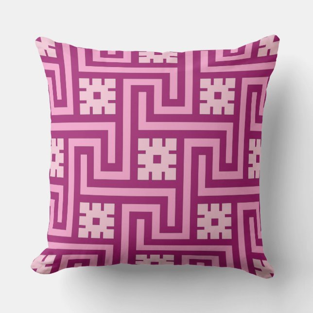 Deco Grekiska Nyckel, Rosa och Burgundy Utomhuskudde (Framsida)