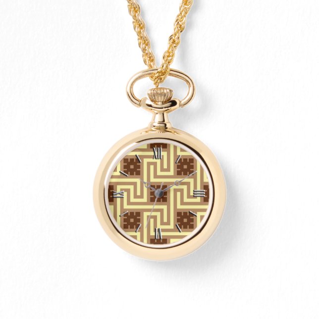 Deco Grekiska Nyckel, Tan, Brown och Gult Armbandsur (Framsida)
