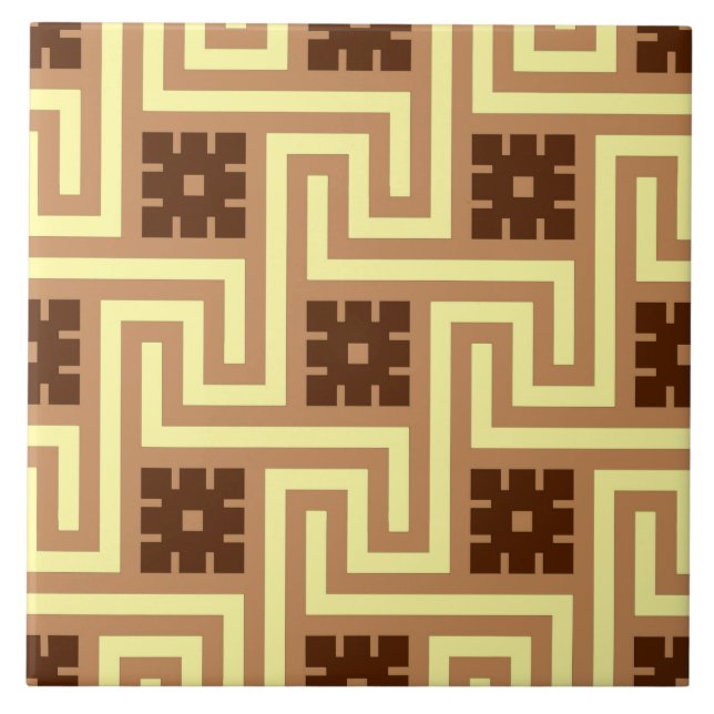 Deco Grekiska Nyckel, Tan, Brown och Gult Kakelplatta (Framsidan)