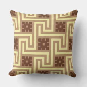 Deco Grekiska Nyckel, Tan, Brown och Gult Kudde