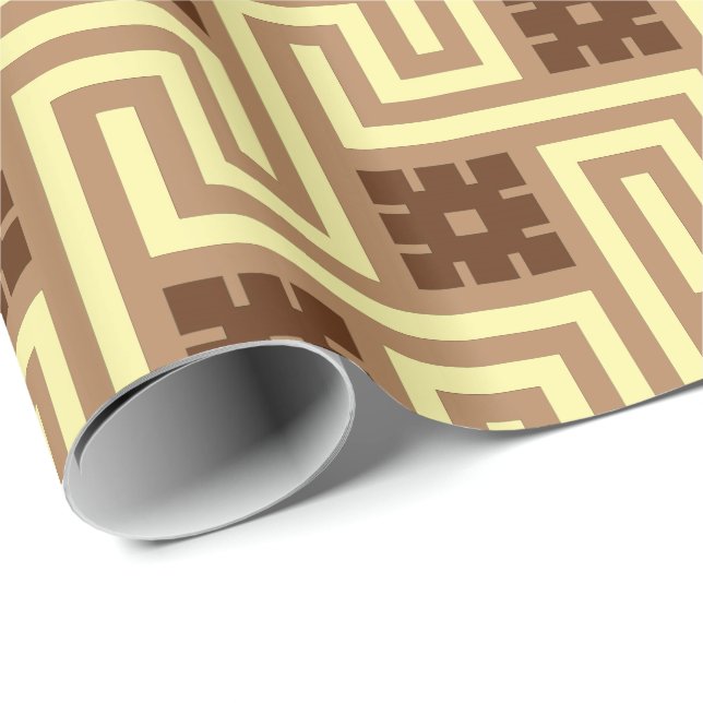 Deco Grekiska Nyckel, Tan, Brown och Gult Presentpapper (Rullad Hörn)