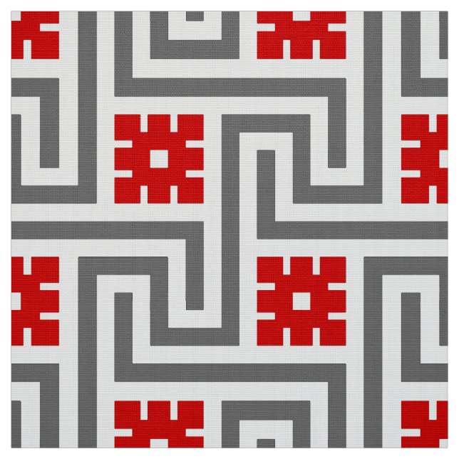 Deco greknyckel, rött, vit och grå färg/grått tyg (Provkarta)