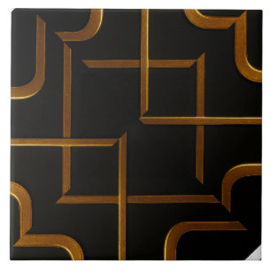 Deco Grid Svart Guld Lyx Geometrisk Badrum Flisa Kakelplatta