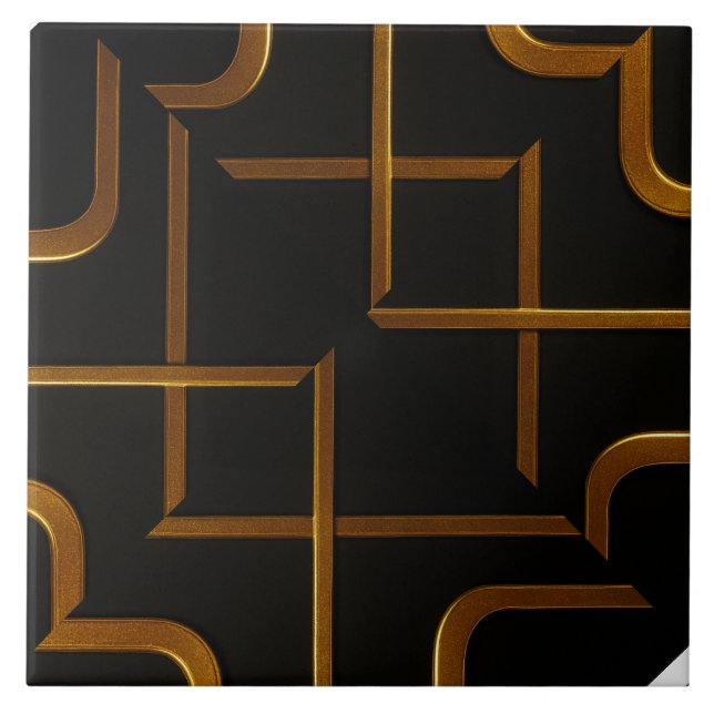 Deco Grid Svart Guld Lyx Geometrisk Badrum Flisa Kakelplatta (Framsidan)