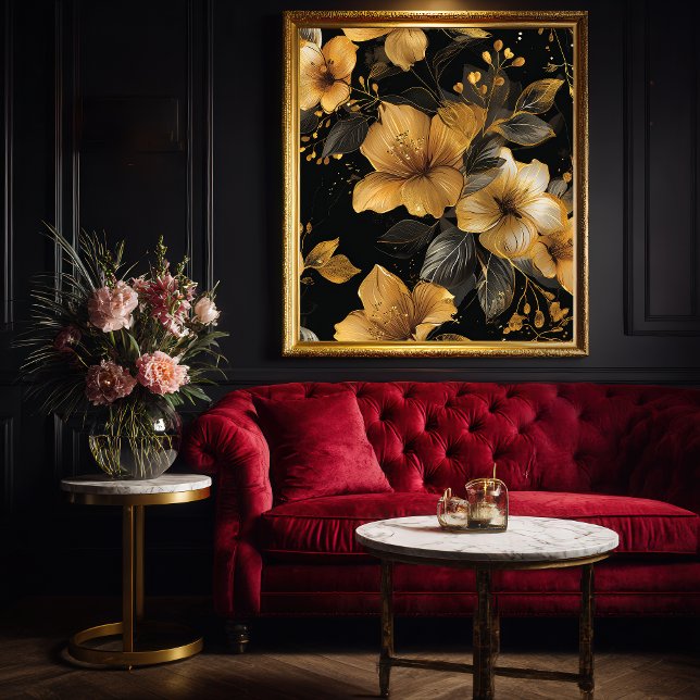 Deco Guld & Grått Blommönster Poster (Skapare uppladdad)