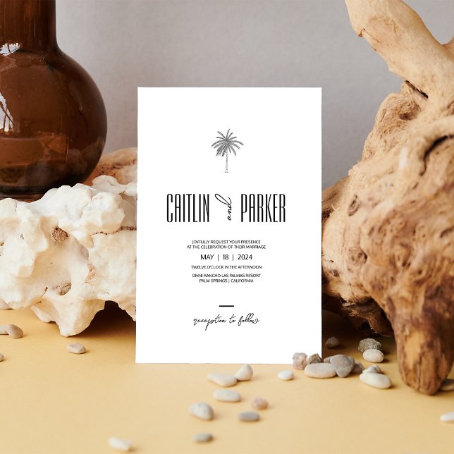 Deco Handflatan ・ Minimalistisk Boho-Chic ・ Mål Inbjudningar (Deco Palm against driftwood • Minimalist Boho Chic • Destination Invitation. )