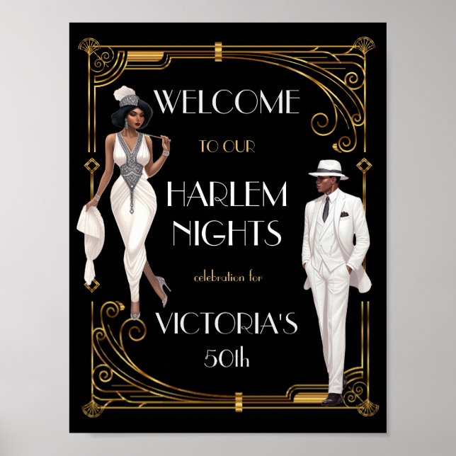 Deco Harlem Nätter Flapper och Herr välkomna Poster (Framsidan)