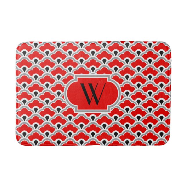 Deco kinesiska kammusslor som är röda, grå färg badrumsmatta (Framsidan)