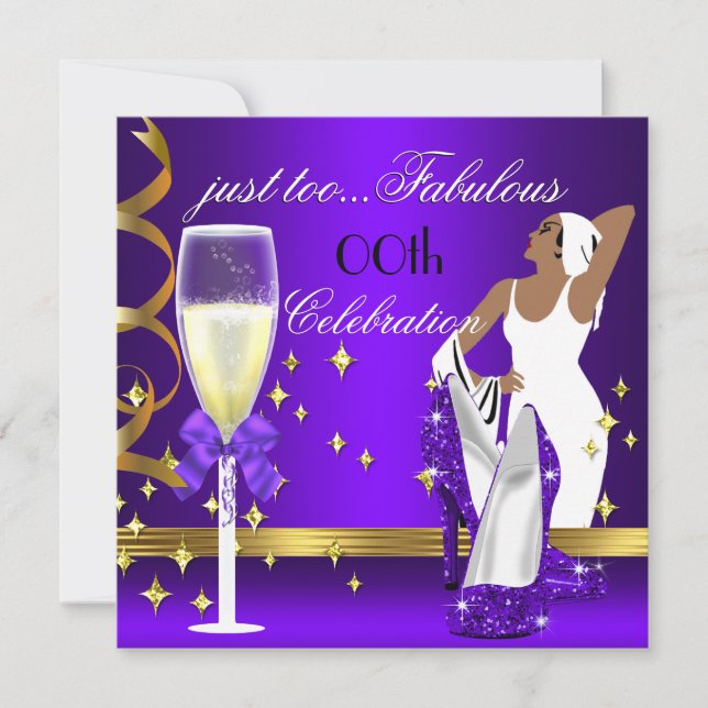 Deco Lady Purple Gold För fantastisk födelsedag Inbjudningar (Framsida)