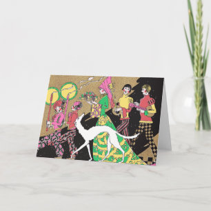 Deco Medieval Dam med detaljhandlare och Borzoi Helgkort