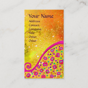 DECO MONOGRAM , Gult Rosa Fuchsia Blue Sparkles Visitkort