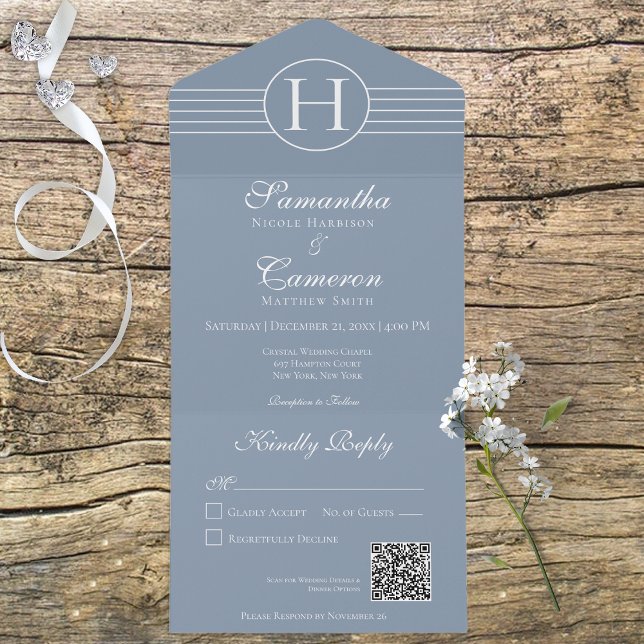 Deco Monogram Modern Dusty Blue QR-kod (Skapare uppladdad)