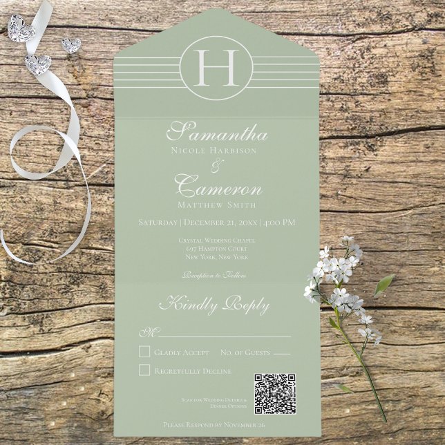 Deco Monogram Modern Sage Grönt QR-kod (Skapare uppladdad)