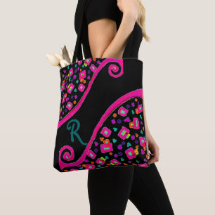 DECO Monogram Rosa Blue Grönt Squares in Black Tygkasse