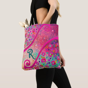 DECo MONogram Rosa Fuchsia Blue Grönt Dots Squares Tygkasse