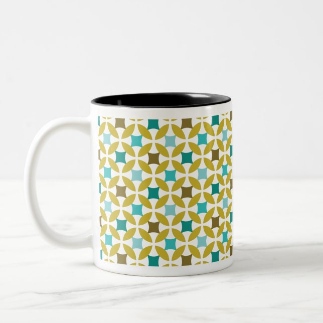 Deco Print Pattern Gold Teal Geometric Två-Tonad Mugg (Vänster)