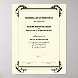 Deco ram keepsaki bröllop certifikatssystem lodrät poster