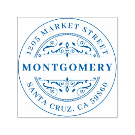 Deco Swirl Fet Family Namn och Round Returadress Självfärgande Stämpel