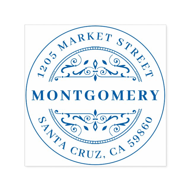 Deco Swirl Fet Family Namn och Round Returadress Självfärgande Stämpel (Design)