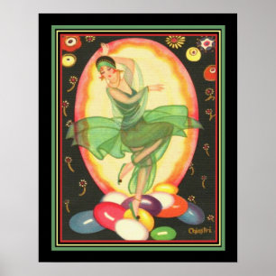 Deco tryck 1928 Chiostri "partyflicka" 16x20