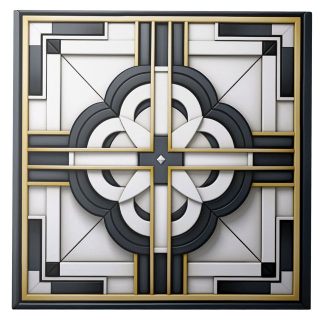  Deco Vacker Svart Vit Guld  Kakelplatta (Framsidan)