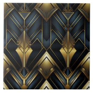 Deco Vintage Mönster, Guld marin och svart Kakelplatta