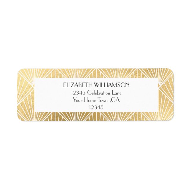 Deco vit & guld bröllops returadress etikett (Framsidan)