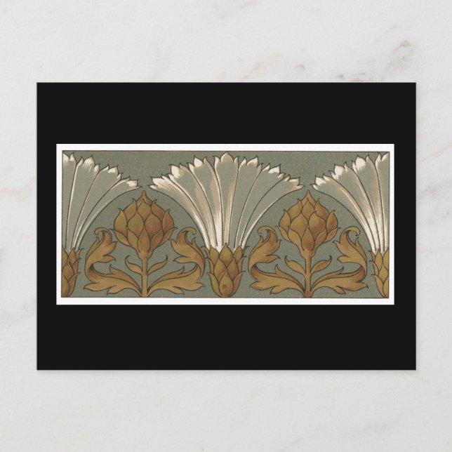 Deco White Fläkt Flowers with Guld och Grått Vykort (Framsida)
