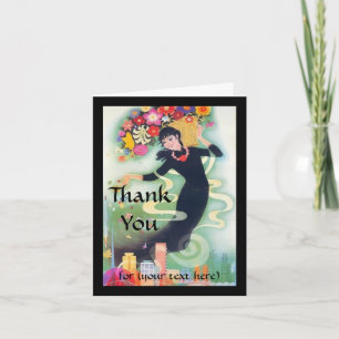 Deco Woman med Swirls & Flowers Tack Anpassningsba Kort