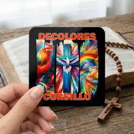 DeColores Cursillo Brush Stroke Rooster Cross Dove Fyrkantigt Klistermärke