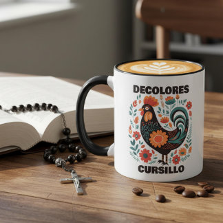 DeColores Cursillo Folk Art Färgglad Svart Tupp Mugg