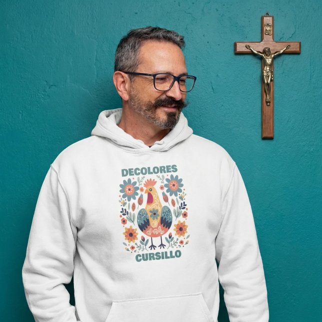 DeColores Cursillo Tupp Blommig Folkkonst Teal Hoodie (Skapare uppladdad)