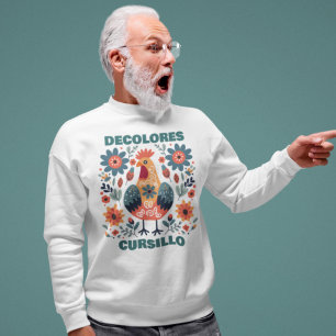 DeColores Cursillo Tupp Blommig Folkkonst Teal Lång Ärmad Tröja