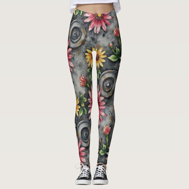 Deconstructed Floral Mandalas Seamless Pattern Leggings (Framsida)
