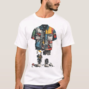 Deconstruerad lapptäcke Utility Jacka Streetwear T Shirt