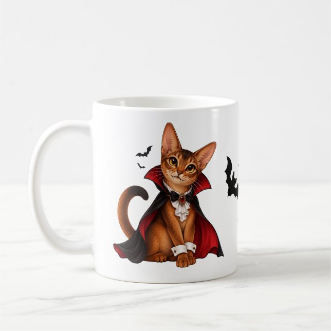 Decor Cute Abyssinian Cat Vampire Dracula Kaffemugg (Vänster)