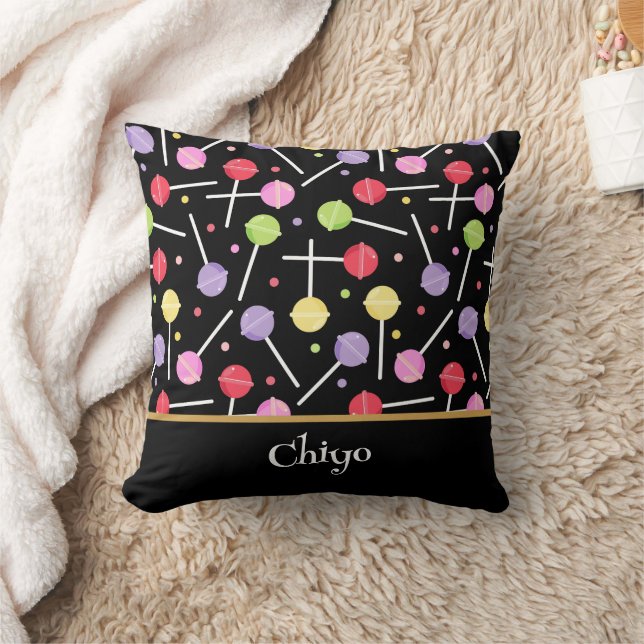 Decora Candy Lollipop Patterned Black Kudde (Filt)