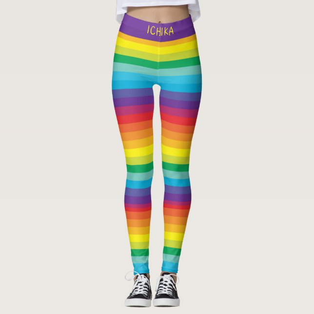 Decora Kei Bright Rainbow Färg Stripe Leggings (Framsida)