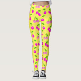 Decora Kei Rainbow Cherry Pattern Yellow Leggings