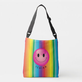 Decora Kei Rainbow Stripe Smiling Emoji Ansikte Axelväska