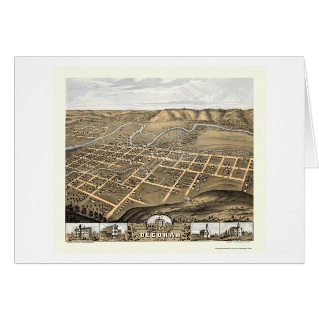 Decorah Iowa panorama- karta - 1870 Hälsningskort (Framsidan Horizontal)